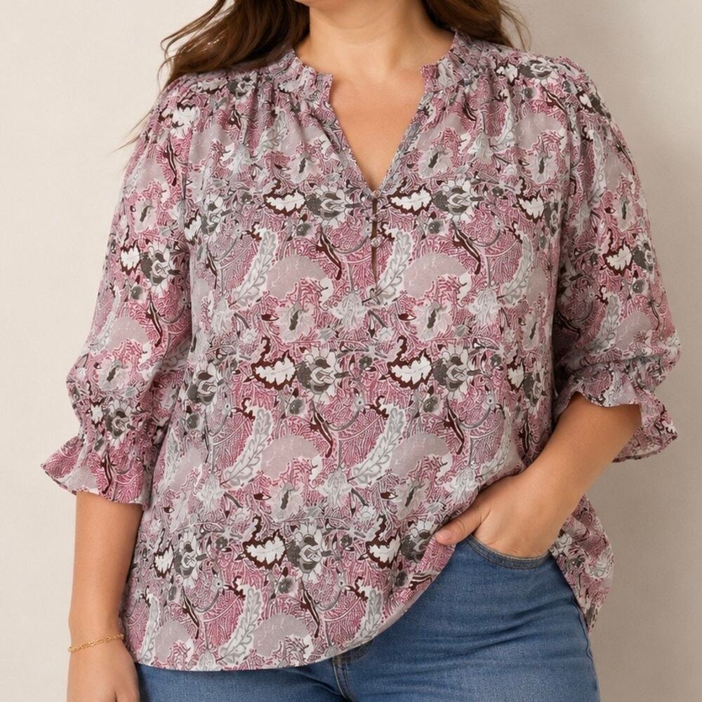 MELLÓDAY x NORDSTROM | Paisley Floral Ruffle Sleeve Boho Blouse Top | Size 1X